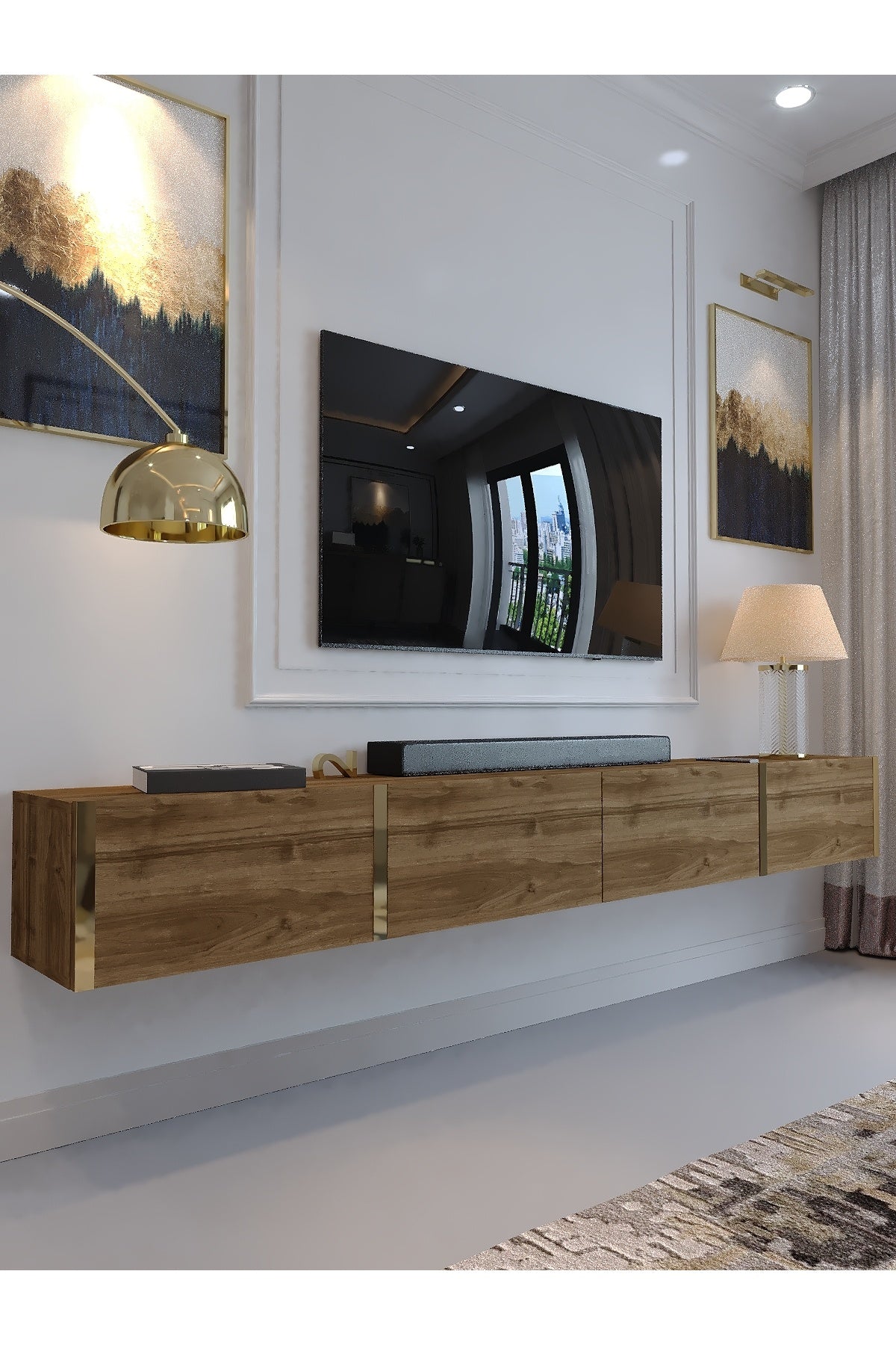 KARNAVAL 180 CM DUVARA MONTE TV SEHPASI - GDM-2002-2 CEVİZ GOLD