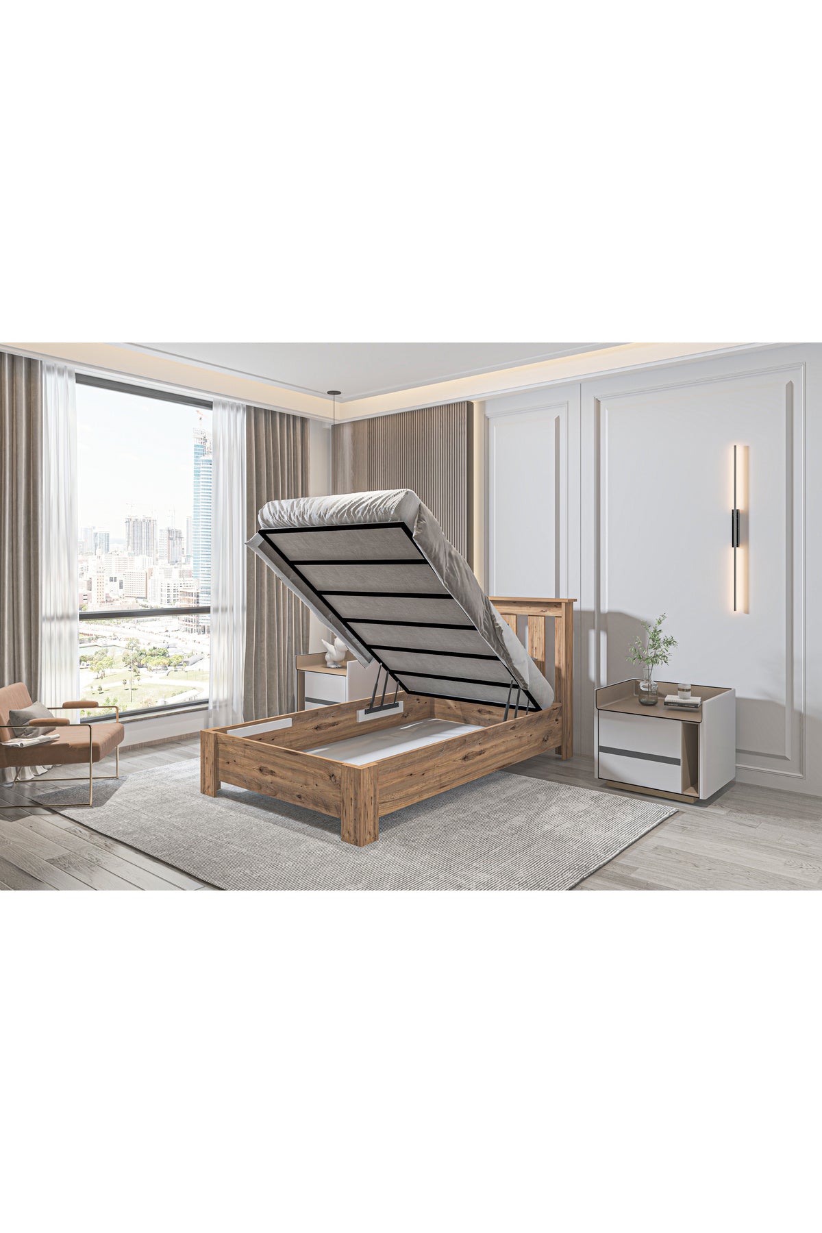 Altay Tek Kişilik Baza Başlık Seti, İkili Set Antik Çam