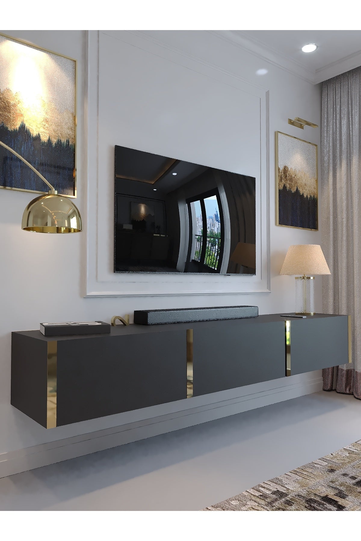 KARNAVAL DUVARA MONTE TV ÜNİTESİ - GDM-1001-4 ANTRASİT GOLD