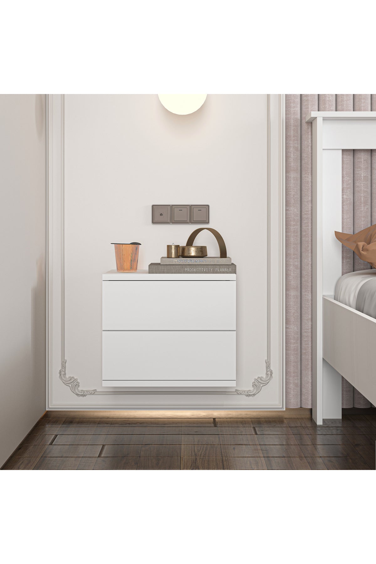 Mdf Beyaz Duvara Monte Komodin DM1002