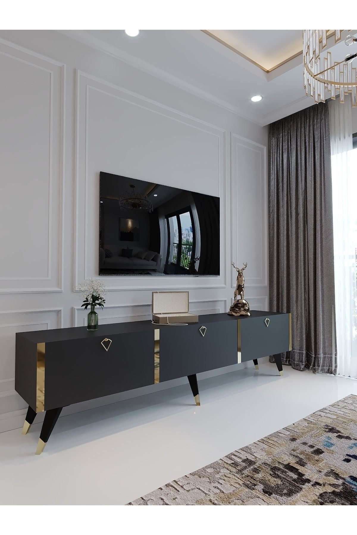 Home&living Q3017-4 Festival Tv Ünitesi Antrasit Minifiks Bağlantı Dışarıdan Vida Gözükmez