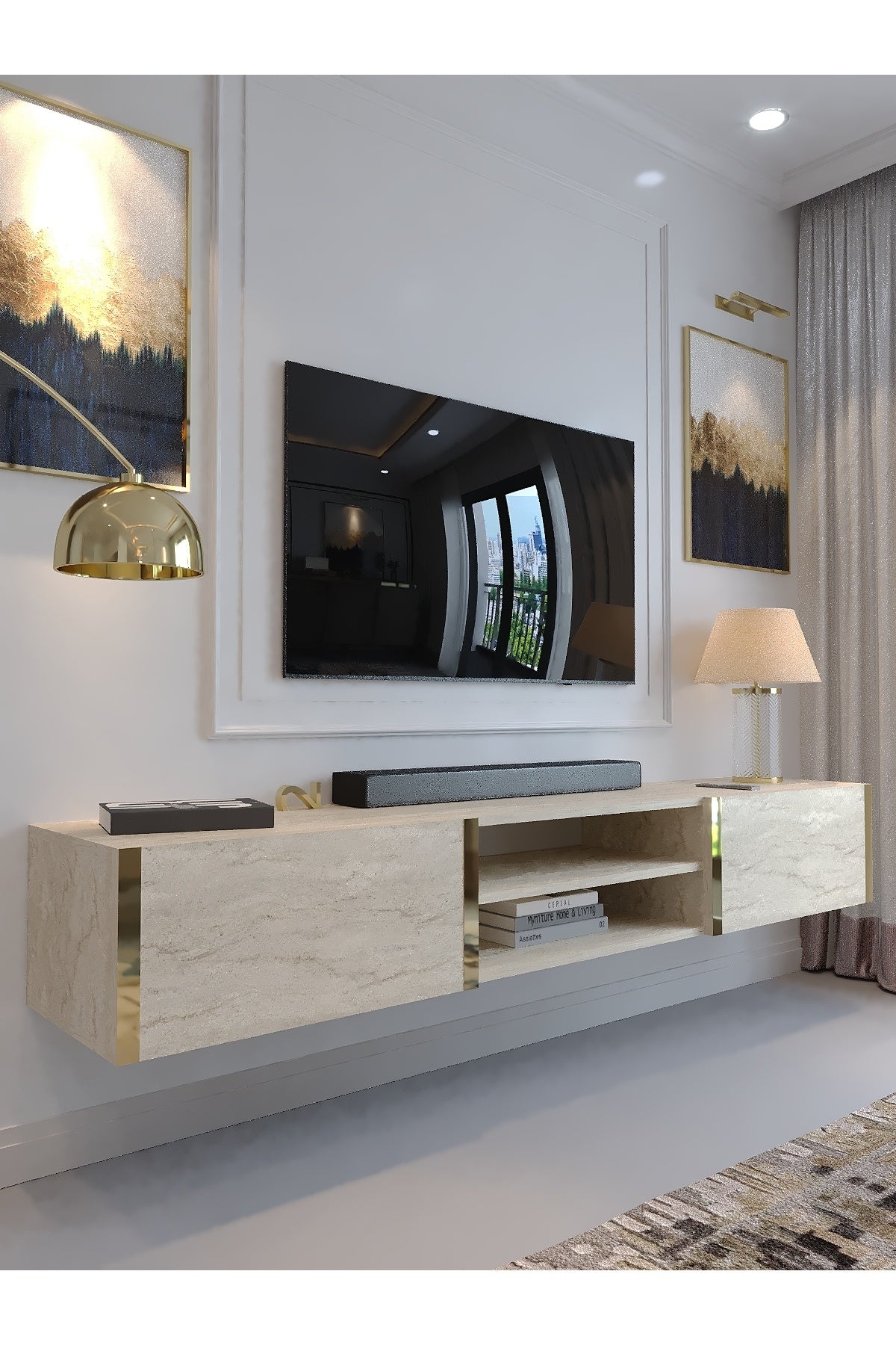 KARNAVAL DUVARA MONTE TV ÜNİTESİ - GDM-1004-8 TRAVERTEN GOLD