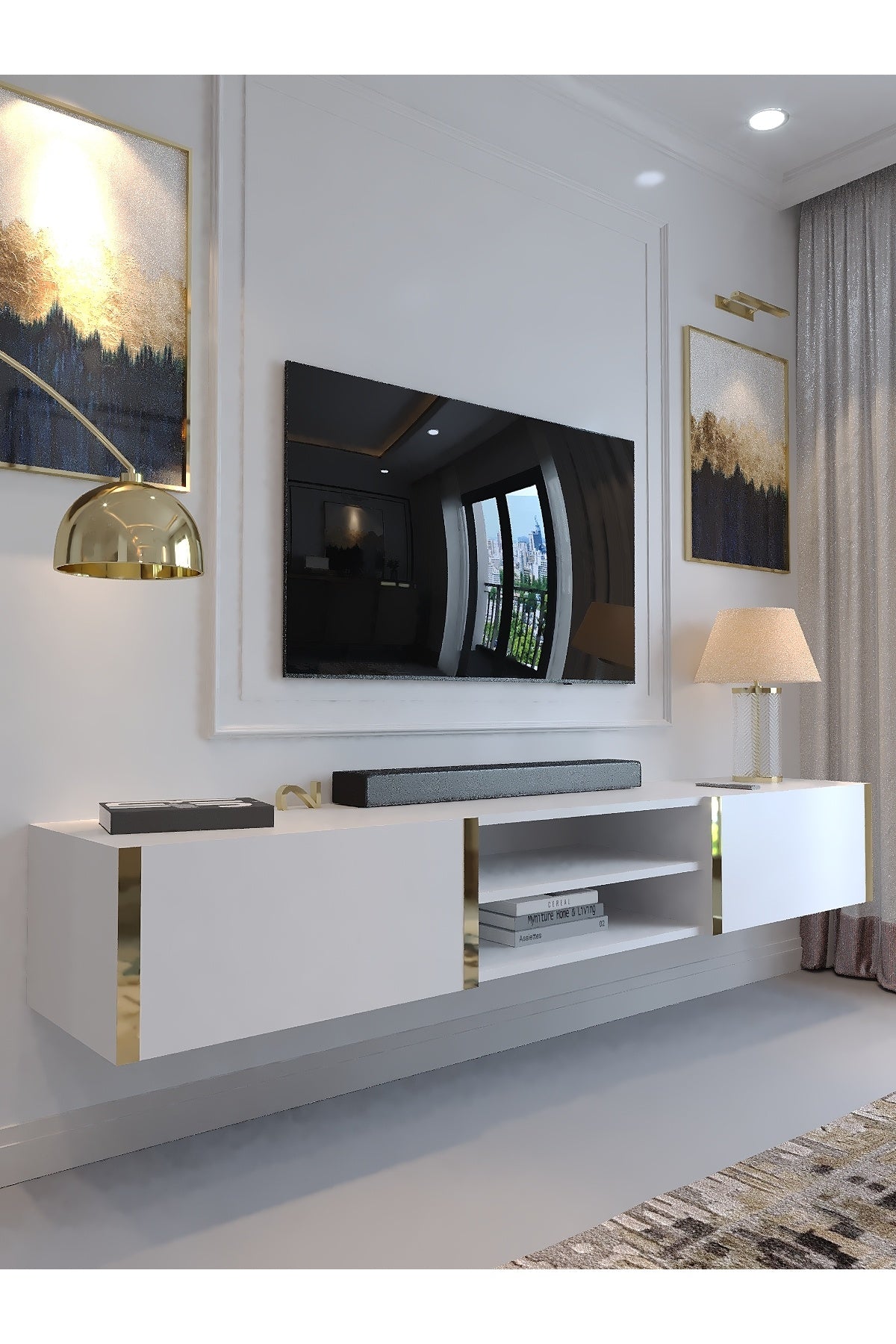 KARNAVAL DUVARA MONTE TV ÜNİTESİ - GDM-1004-1 BEYAZ GOLD