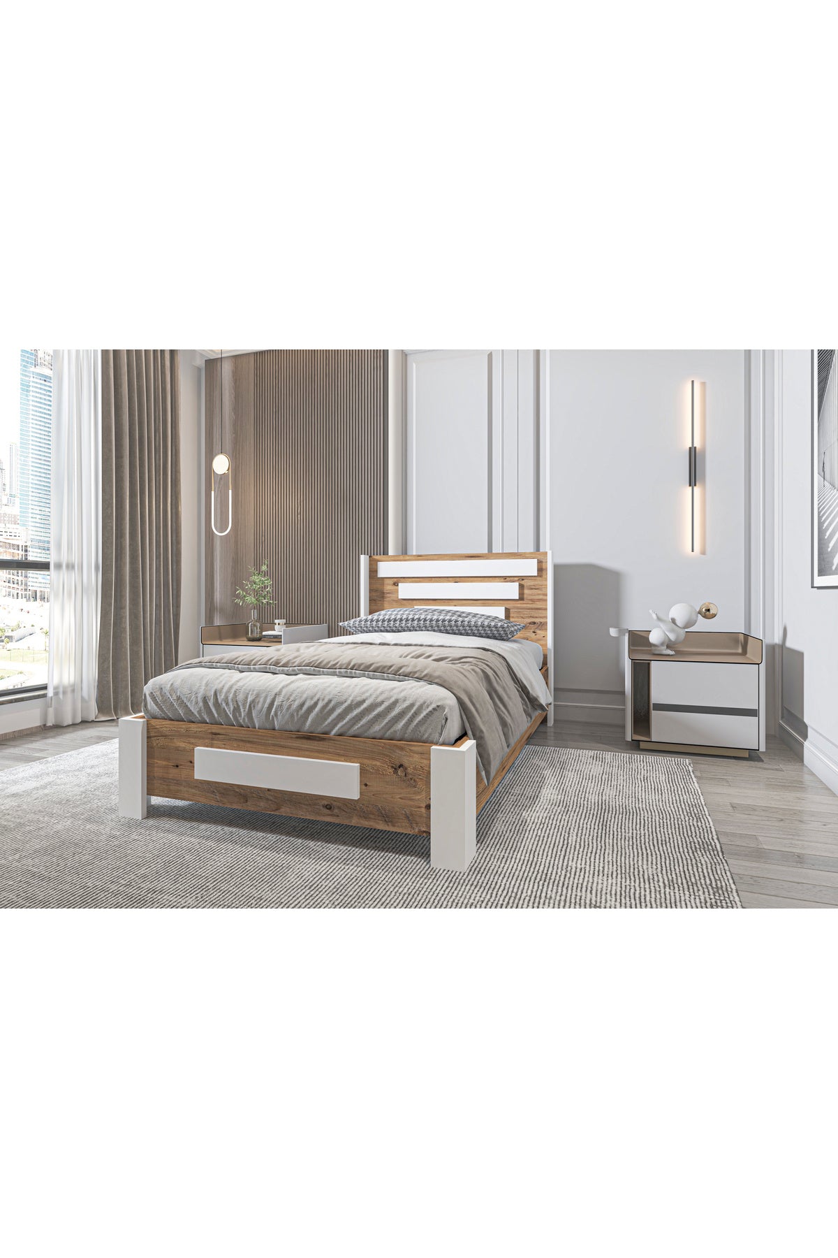 Karnaval Tek Kişilik Baza Başlık Seti, İkili Set Antik Çam Beyaz