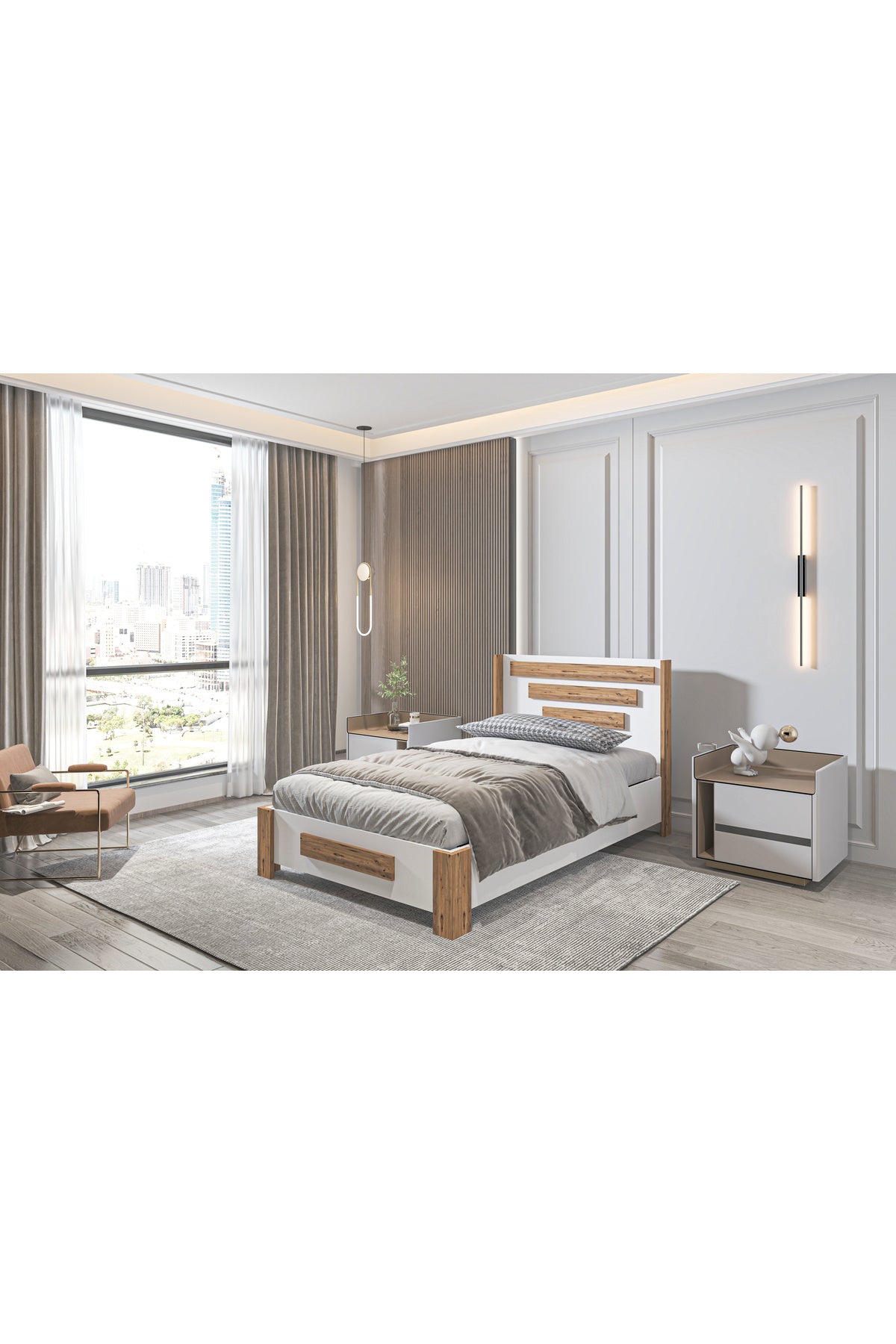 Karnaval Tek Kişilik Baza Başlık Seti, İkili Set Beyaz Antik Çam