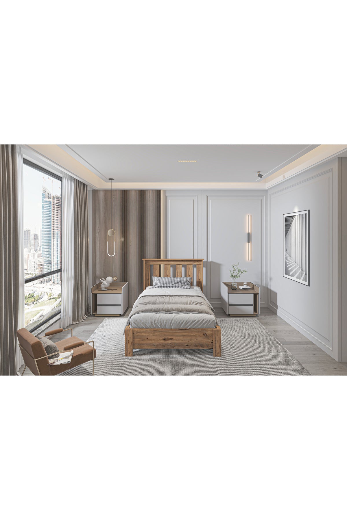 Altay Tek Kişilik Baza Başlık Seti, İkili Set Antik Çam