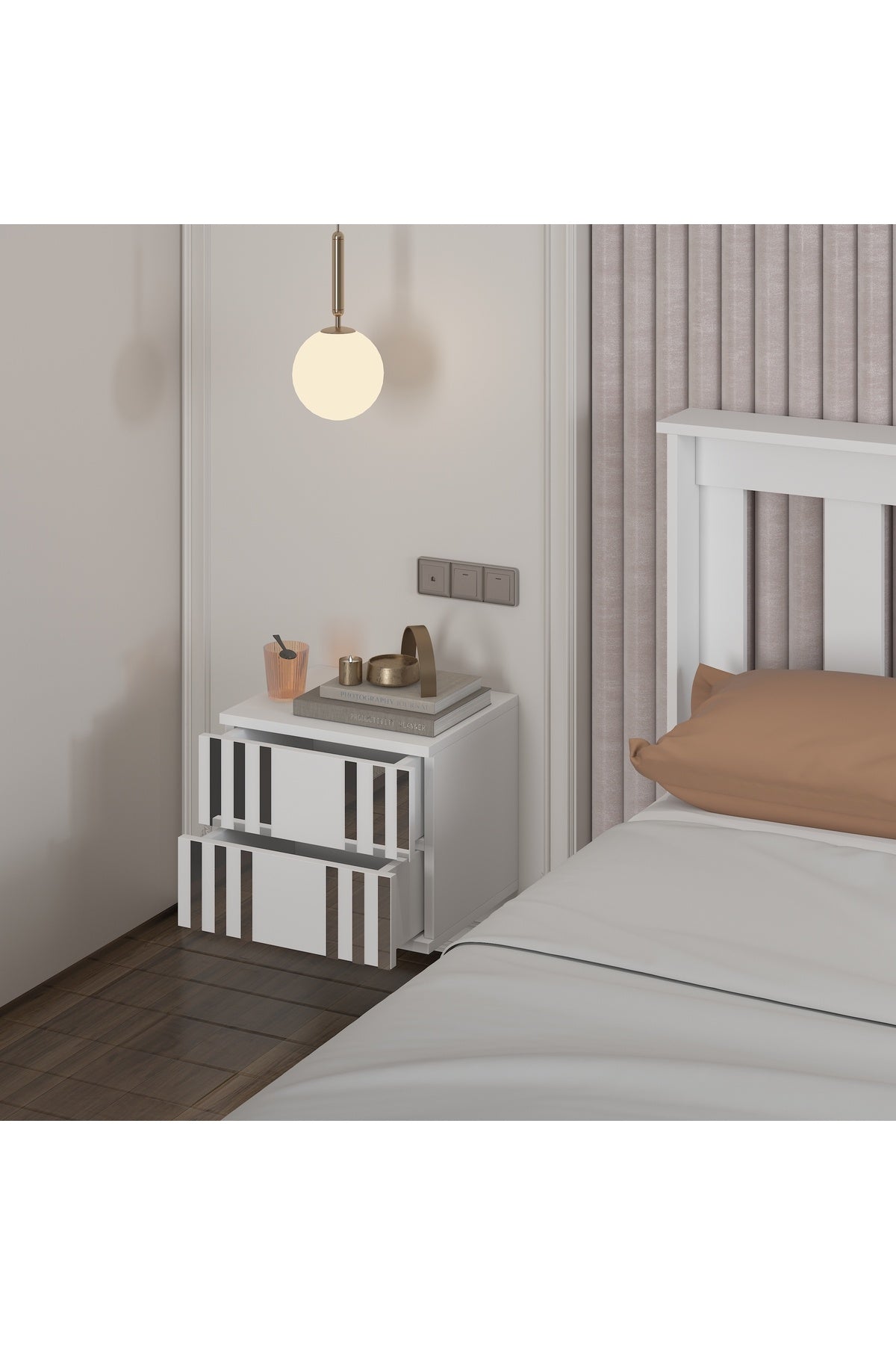 Mdf Beyaz Duvara Monte Komodin DMK1003