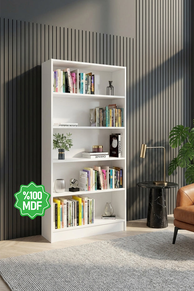 Ninnimo Beyaz MDF 5 Raflı Kitaplık