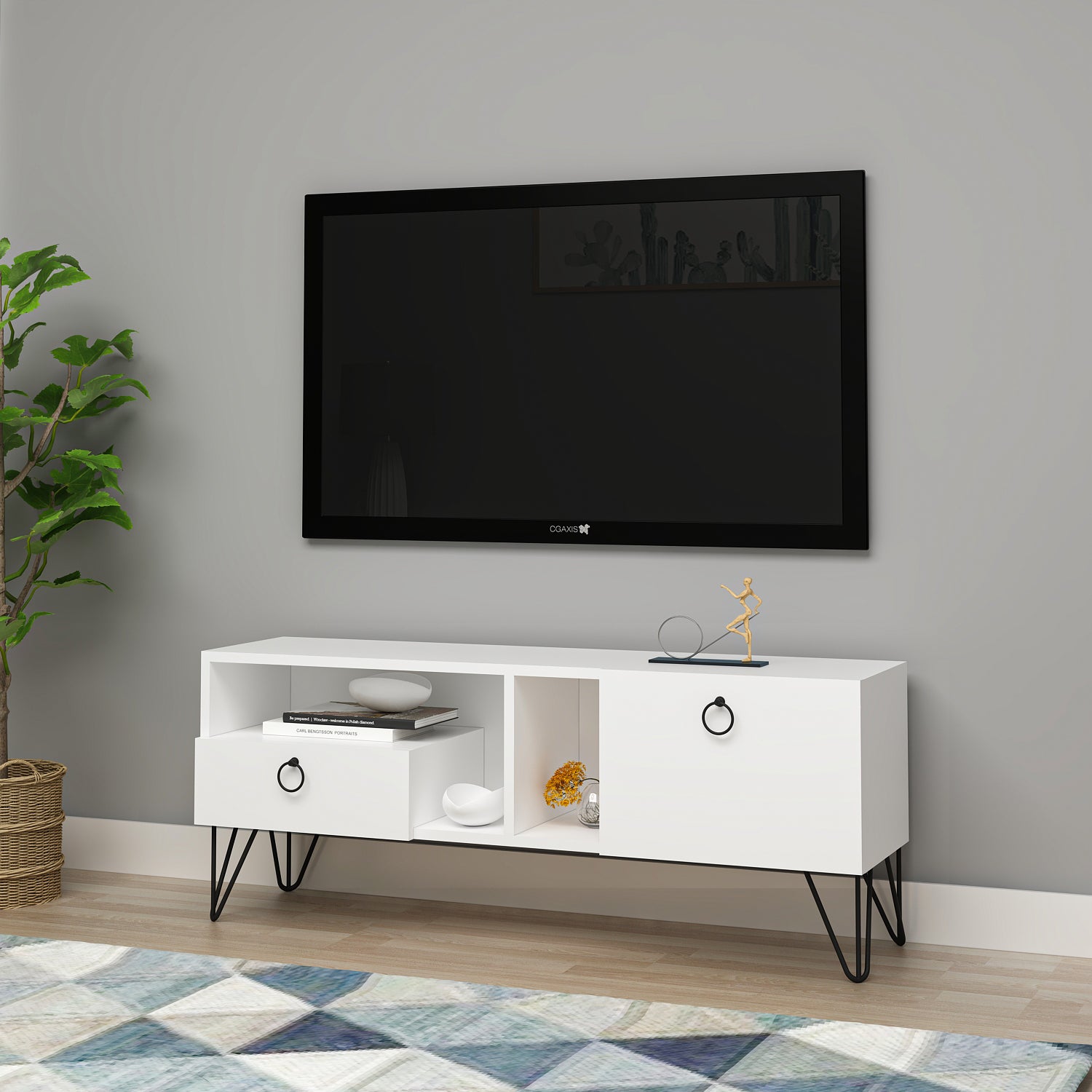 Lina Tv Ünitesi Tv Sehpası Beyaz Mdf