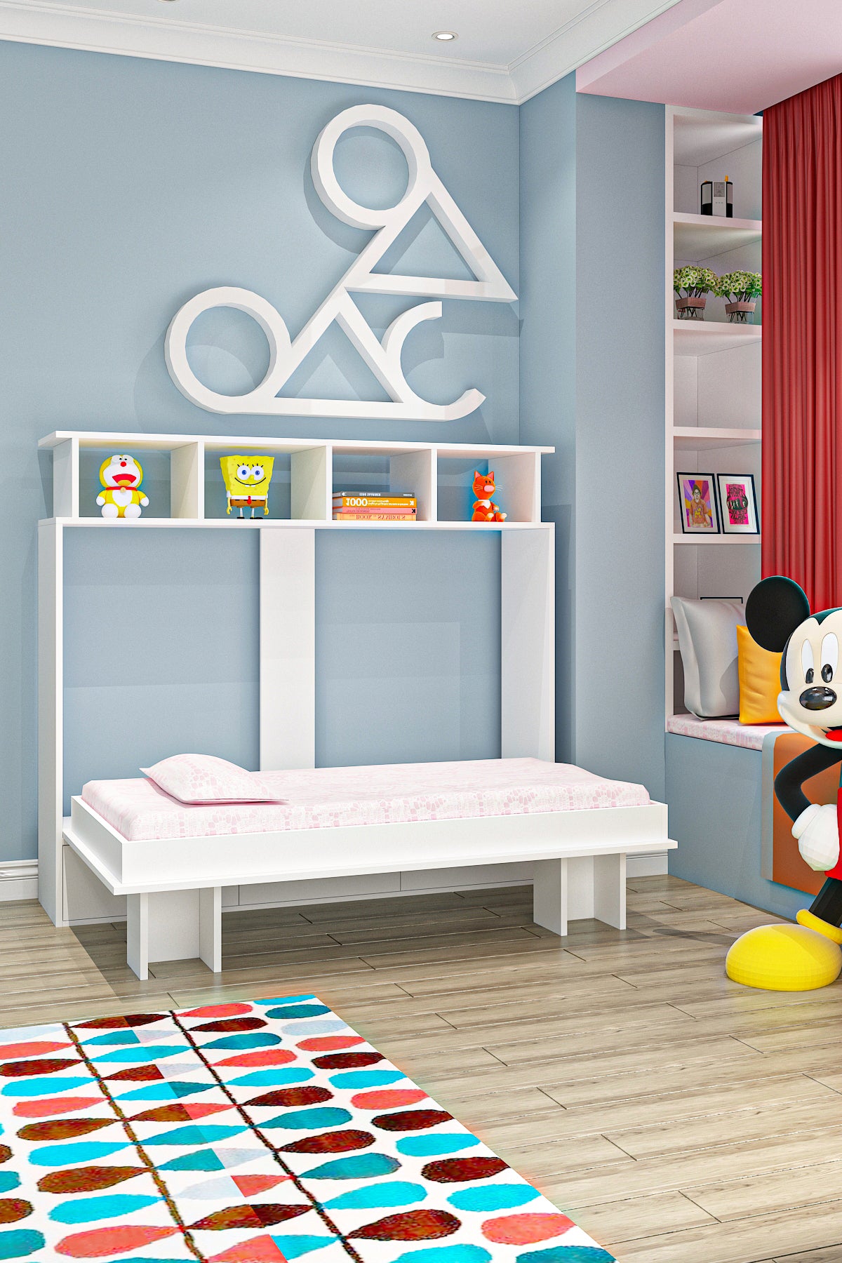 Aysa 70x140 Yatak Uyumlu Yatay Açılır Duvar Yatağı Beyaz Mdf Kitaplıklı Karyola