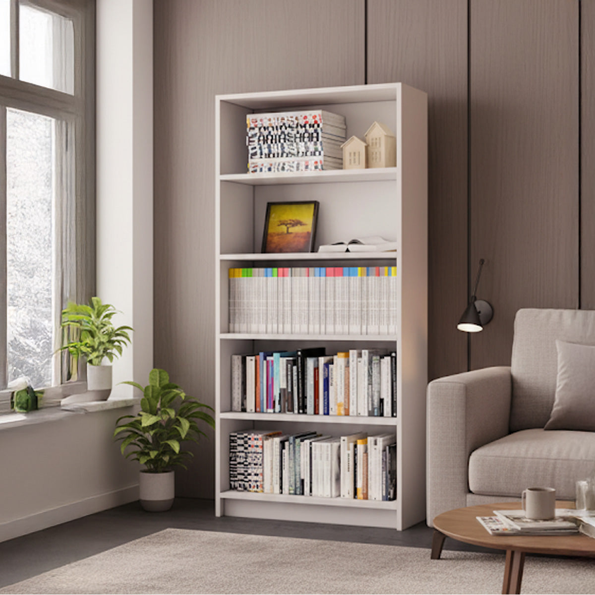 Ninnimo Beyaz MDF 5 Raflı Kitaplık