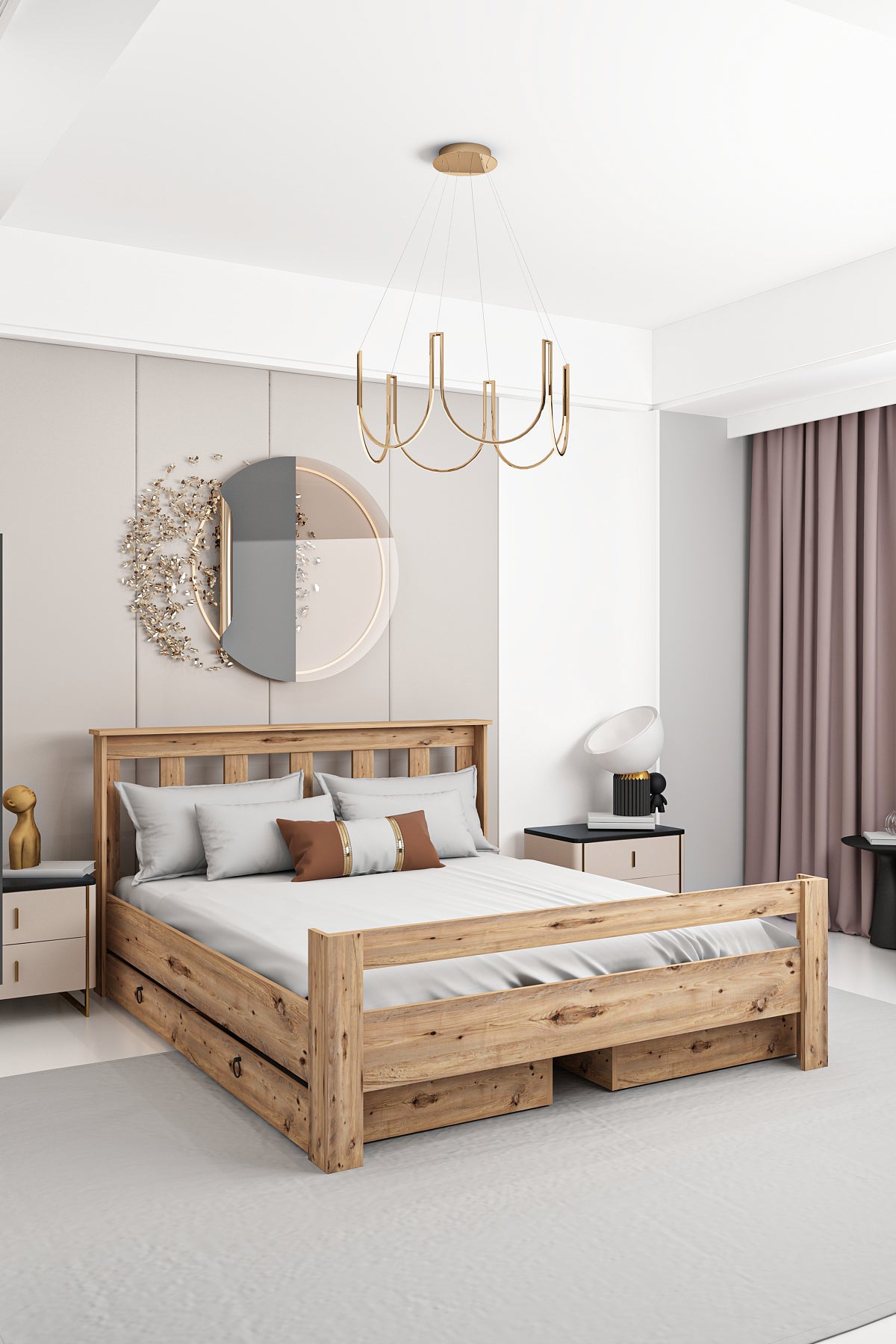 Ni̇nni̇mo Arya Çi̇ft Ki̇şi̇li̇k 160x200 Yatak Uyumlu Ceviz Çekmeceli̇ Karyola - AÇY-2