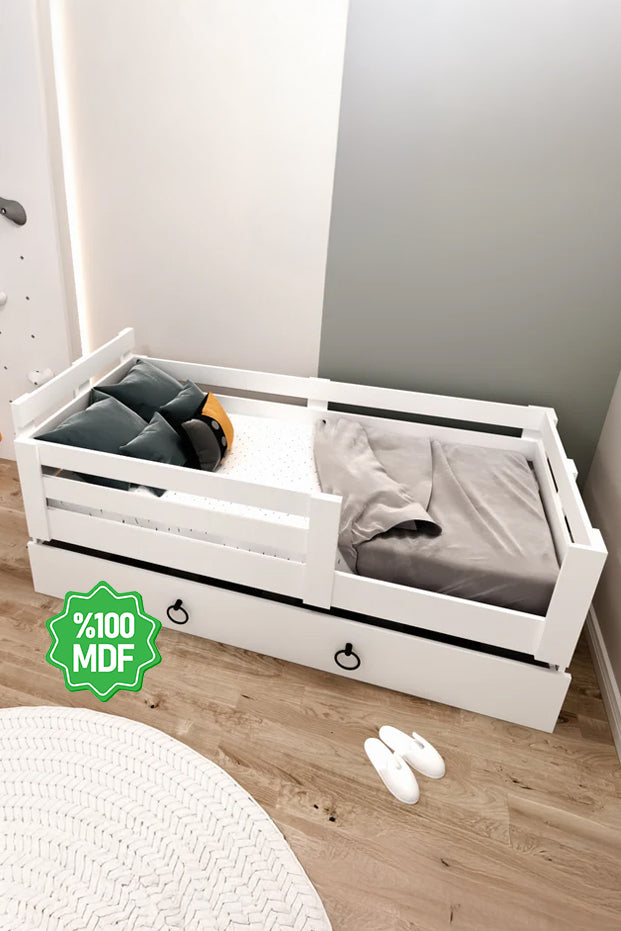 Newmod İcon 90x190 Yatak Uyumlu Yavrulu MDF Beyaz Karyola- MQ4004-1