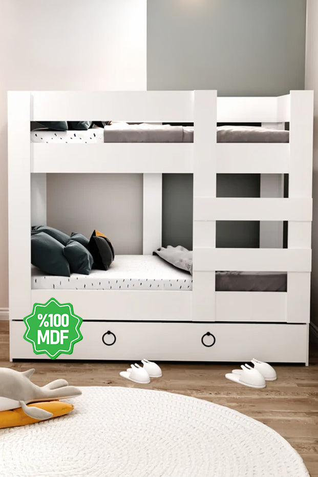 Ninnimo 100x200 Yatak Uyumlu Beyaz MDF Genç Ranza- MR20-1 100X200