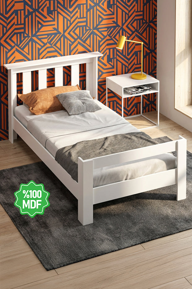Ninnimo Still 100X200 Yatak Uyumlu Tek Kişilik Beyaz MDF Karyola MSTY-1
