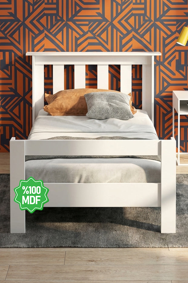 Ninnimo Still 100X200 Yatak Uyumlu Tek Kişilik Beyaz MDF Karyola MSTY-1