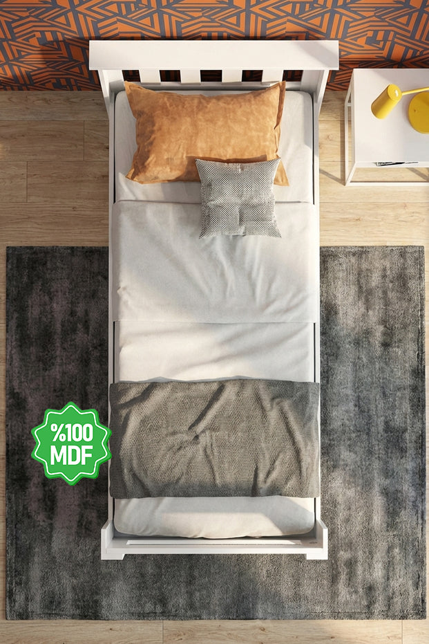 Ninnimo Still 100X200 Yatak Uyumlu Tek Kişilik Beyaz MDF Karyola MSTY-1