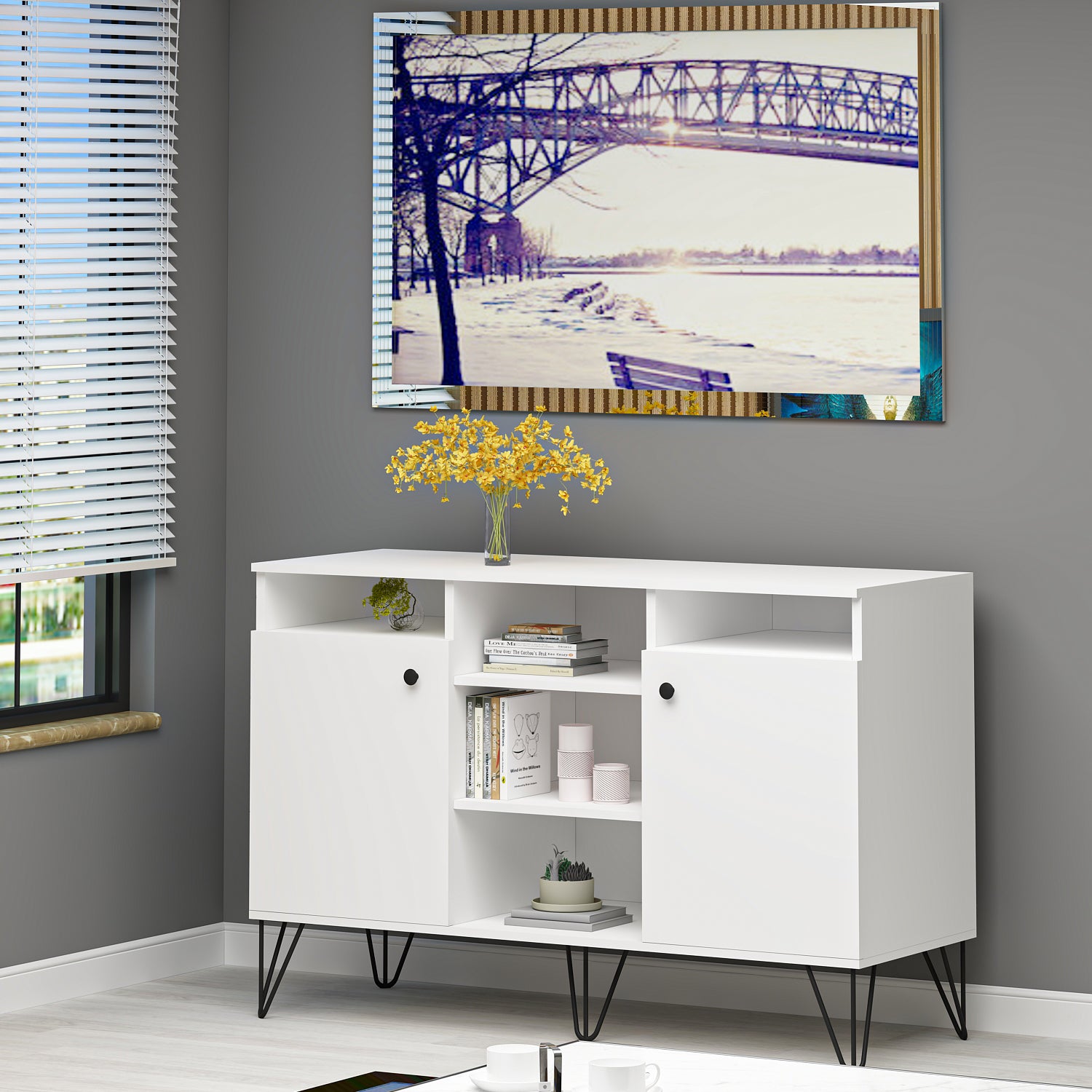 Güneş Konsol - Çok Amaçlı Dolap Beyaz MDF