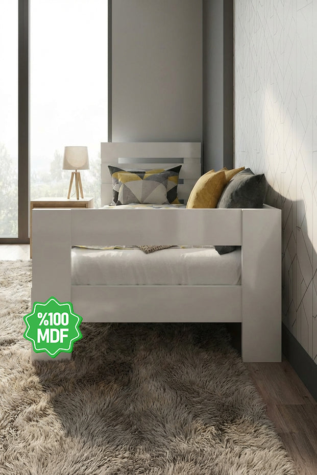 Newmod Touch 90x190 Yatak Uyumlu Beyaz MDF Karyola Q4001-1