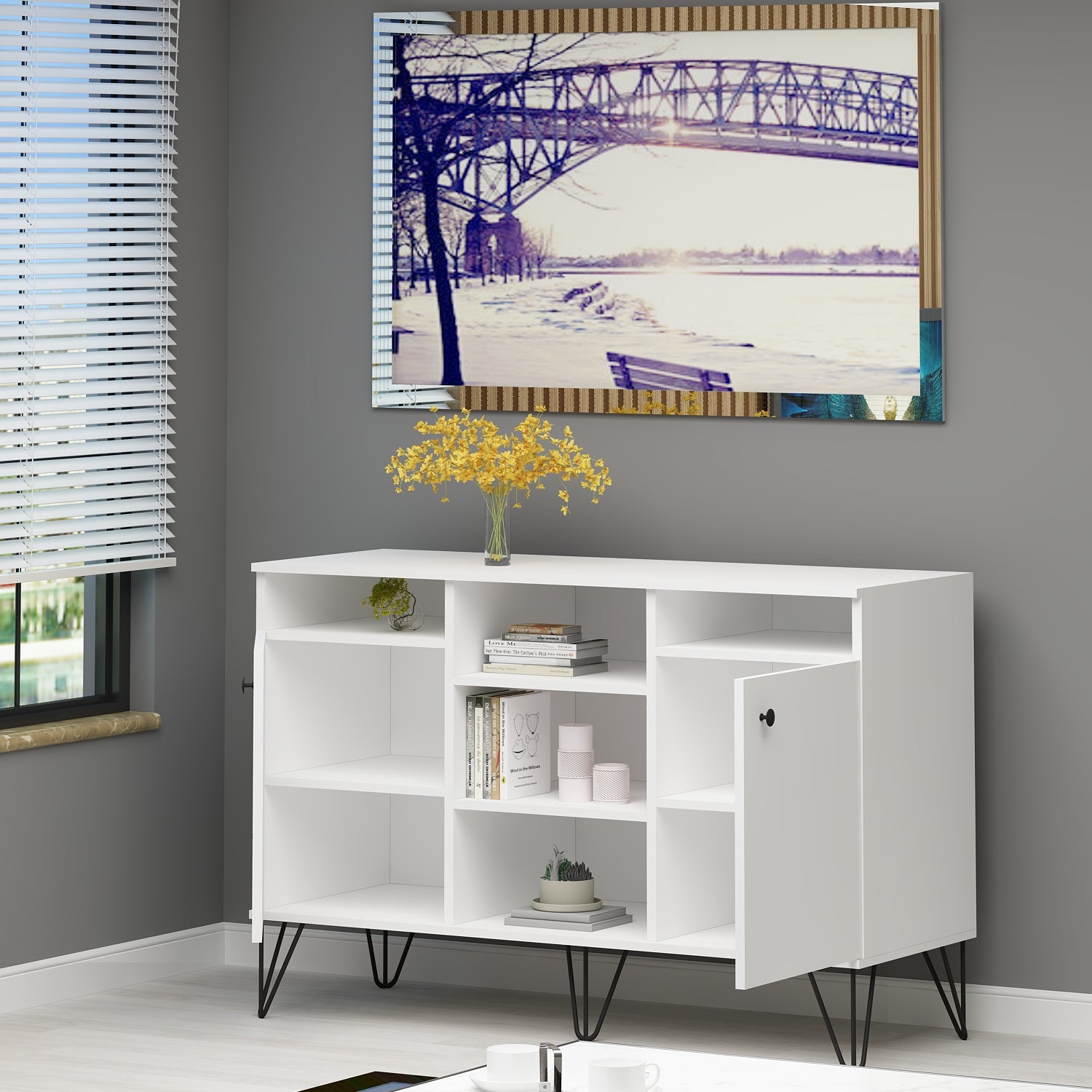 Güneş Konsol - Çok Amaçlı Dolap Beyaz MDF