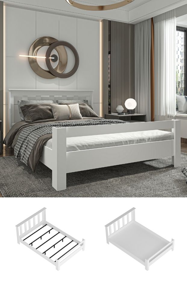 Still 160x200 Yatak Uyumlu Çift Kişilik Mdf Beyaz Karyola (Demir Ayaklı ve Kontraplak Destekli)