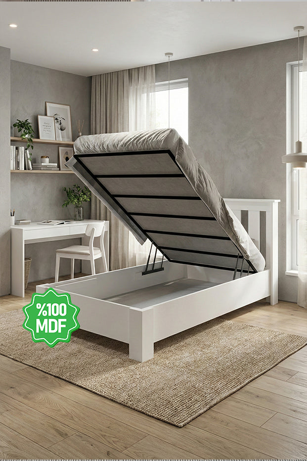 Altay Tek Kişilik Beyaz MDF Bazalı Karyola