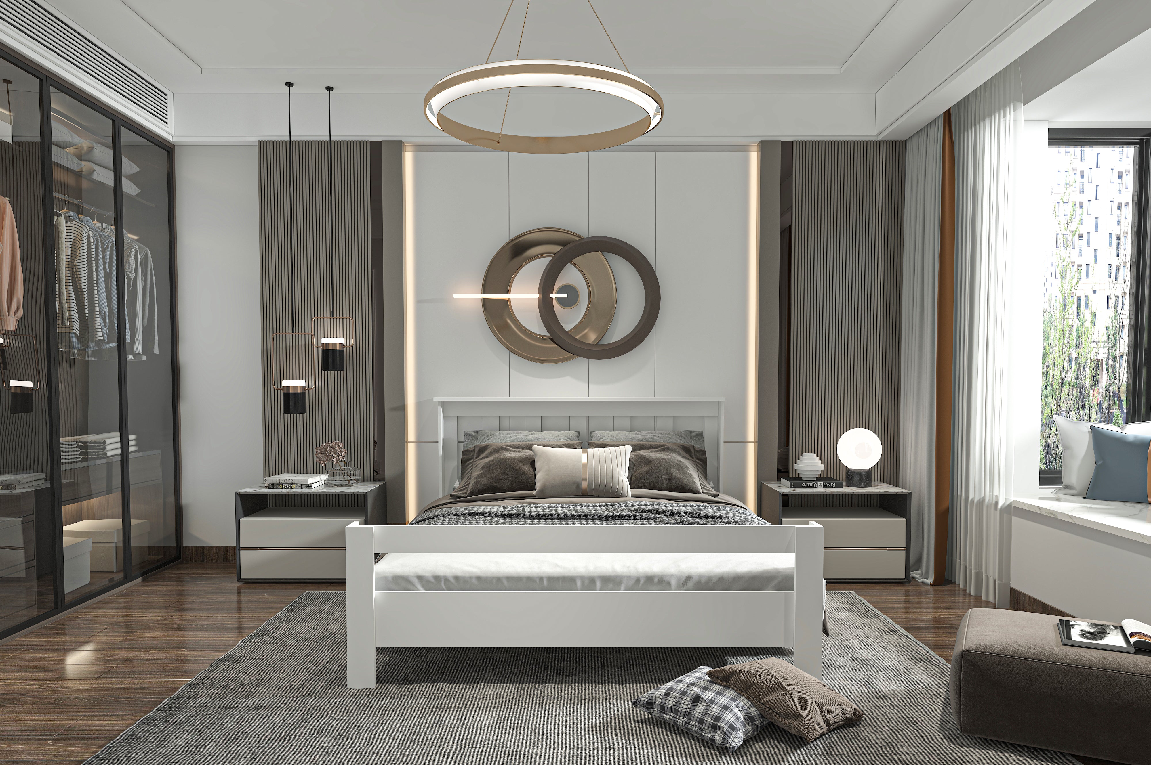 Still 160x200 Yatak Uyumlu Çift Kişilik Mdf Beyaz Karyola (Demir Ayaklı ve Kontraplak Destekli)