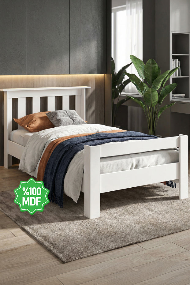 Ninnimo Still 120X200 Yatak Uyumlu Tek Kişilik Beyaz MDF Karyola MSTY-120X200