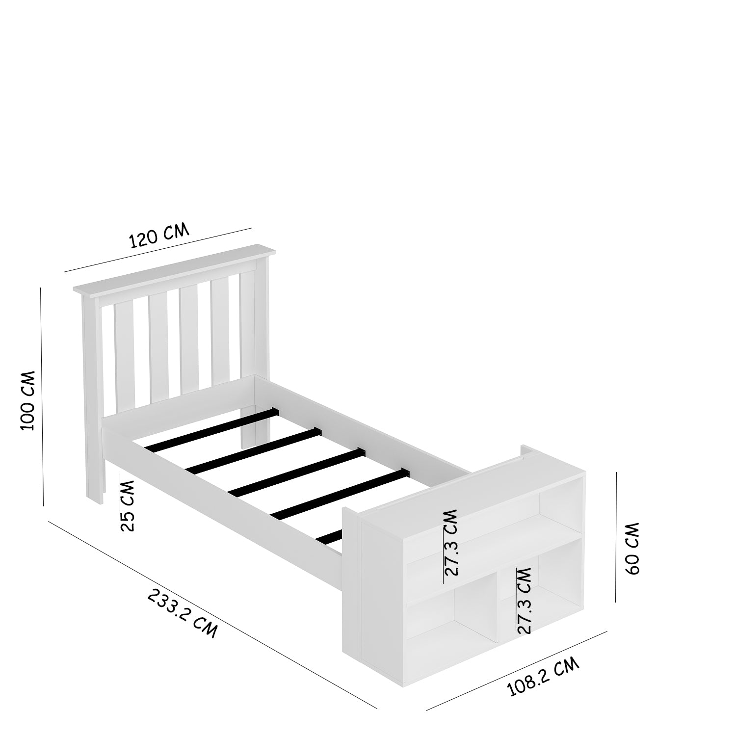 Tuna Beyaz Mdf Kitaplıklı Karyola
