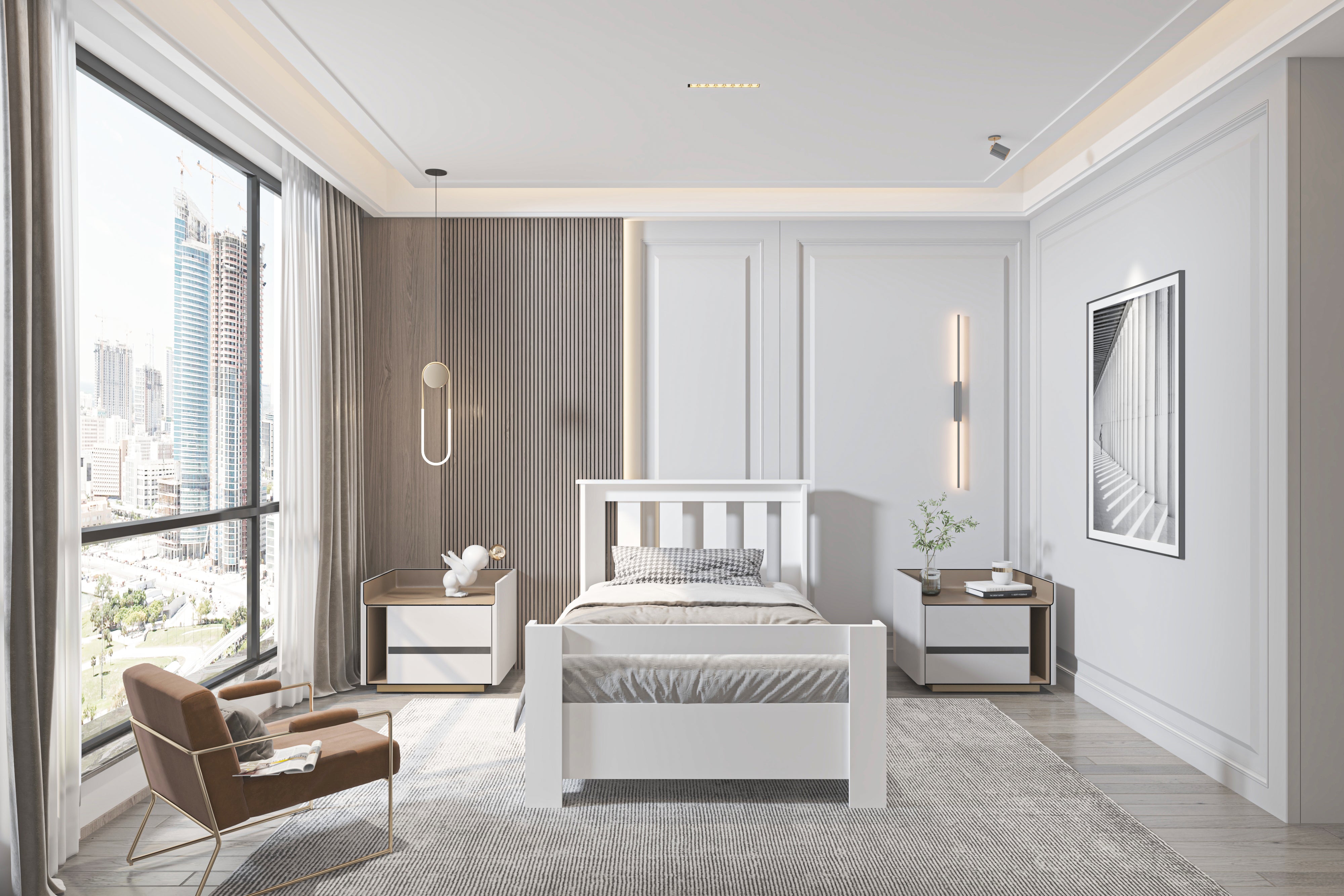 Alesta Tek Kişilik Beyaz MDF Bazalı Karyola