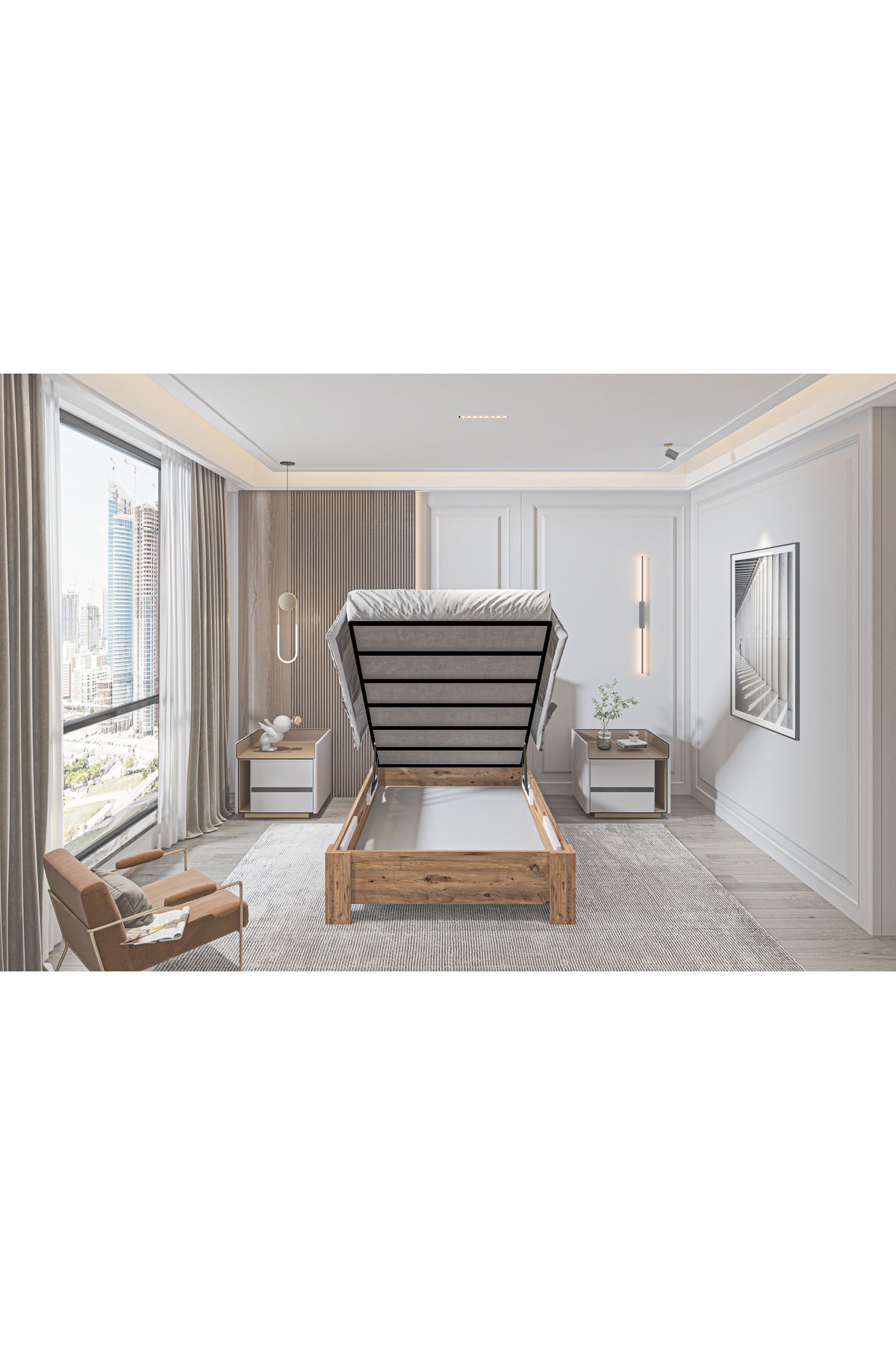 Altay Tek Kişilik Baza Başlık Seti, İkili Set Antik Çam