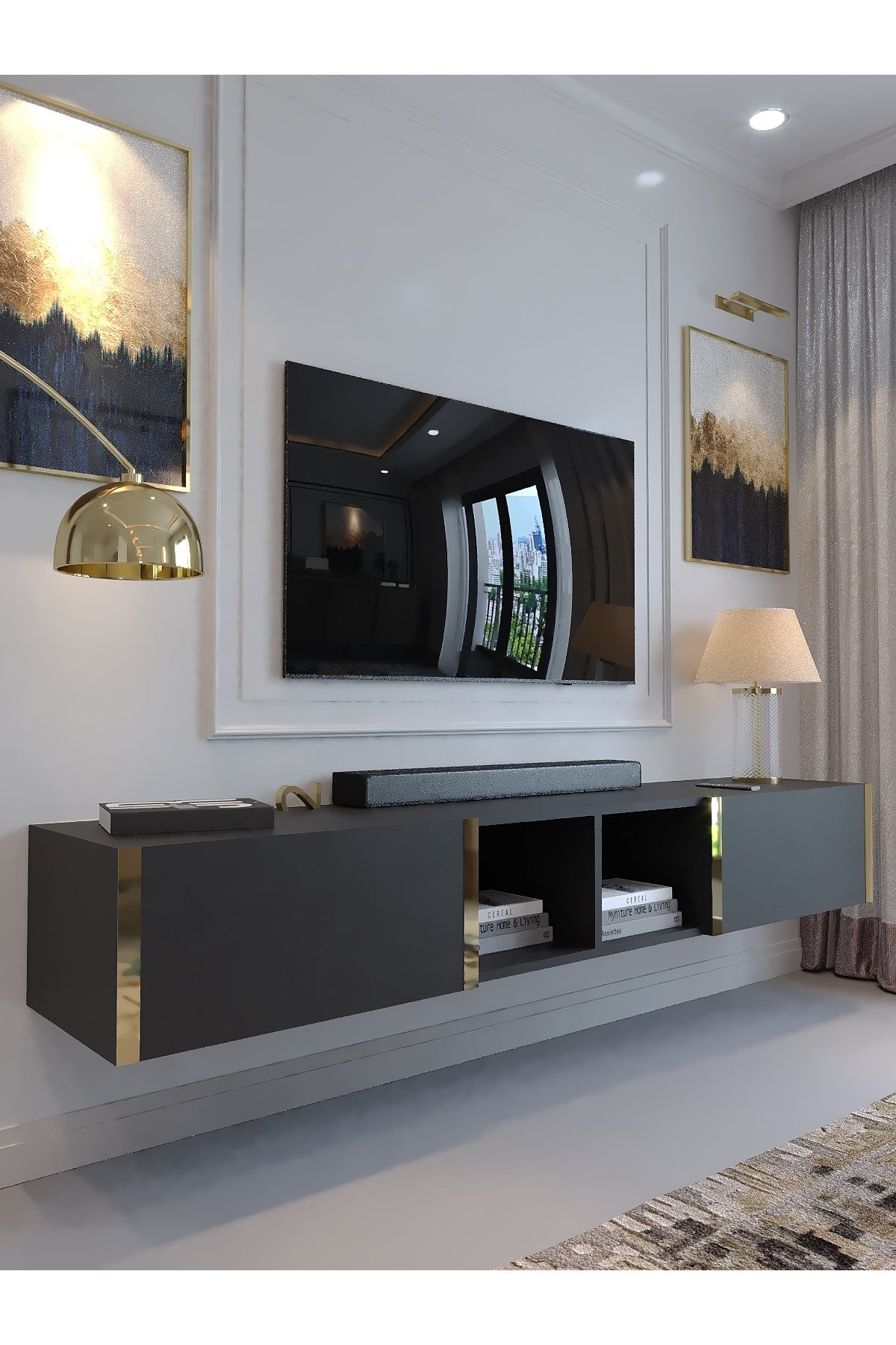 KARNAVAL DUVARA MONTE TV ÜNİTESİ - GDM-2005-4 ANTRASİT GOLD