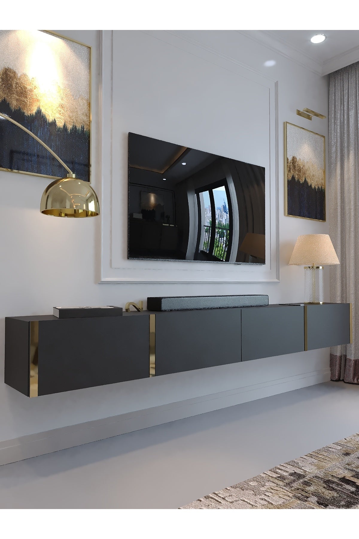 KARNAVAL 240 CM DUVARA MONTE TV SEHPASI - GDM-1002-4 ANTRASİT GOLD