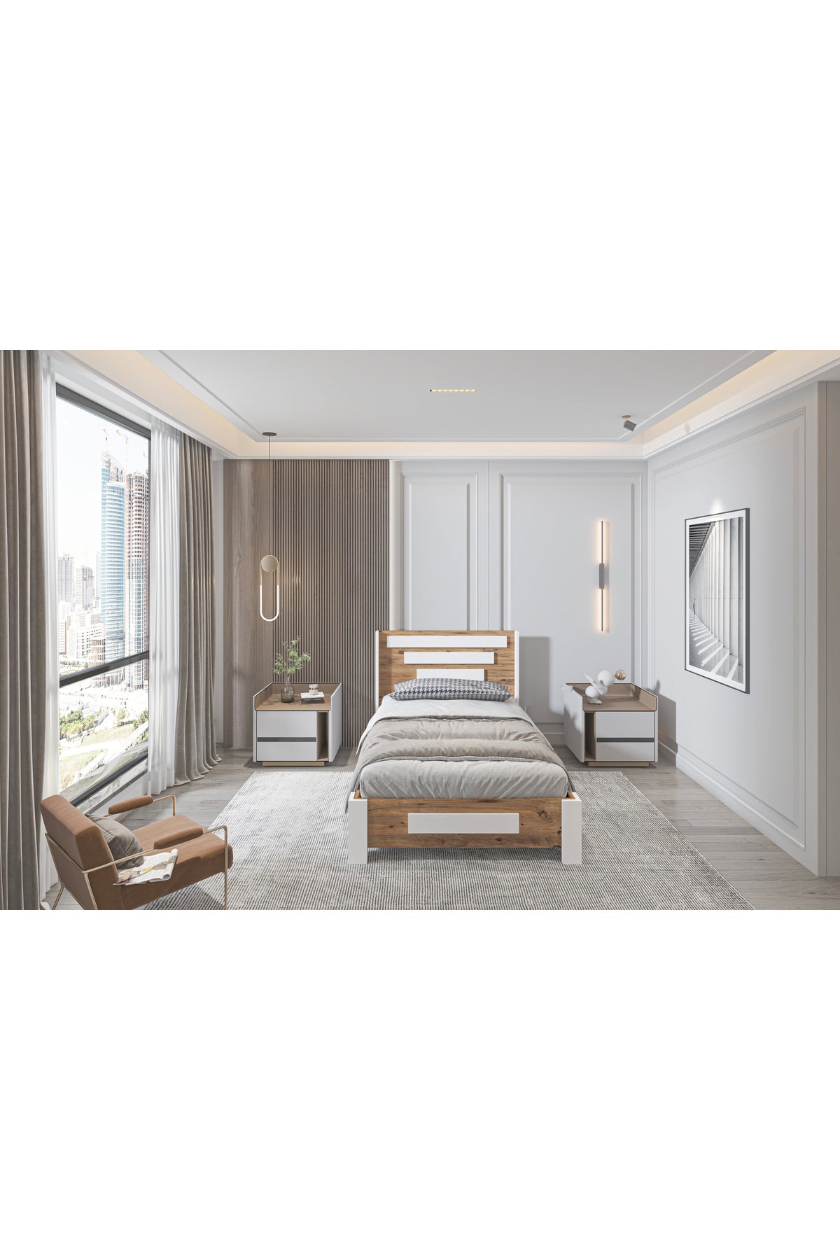 Karnaval Tek Kişilik Baza Başlık Seti, İkili Set Antik Çam Beyaz