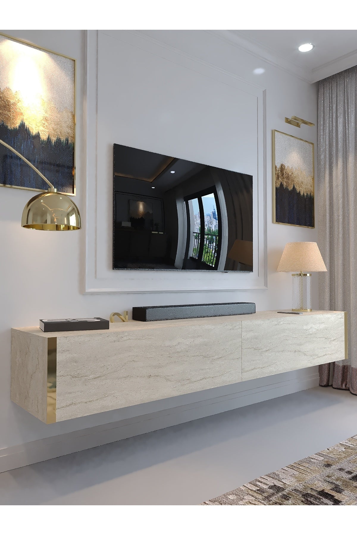 KARNAVAL DUVARA MONTE TV ÜNİTESİ - GDM-1003-8 TRAVERTEN GOLD