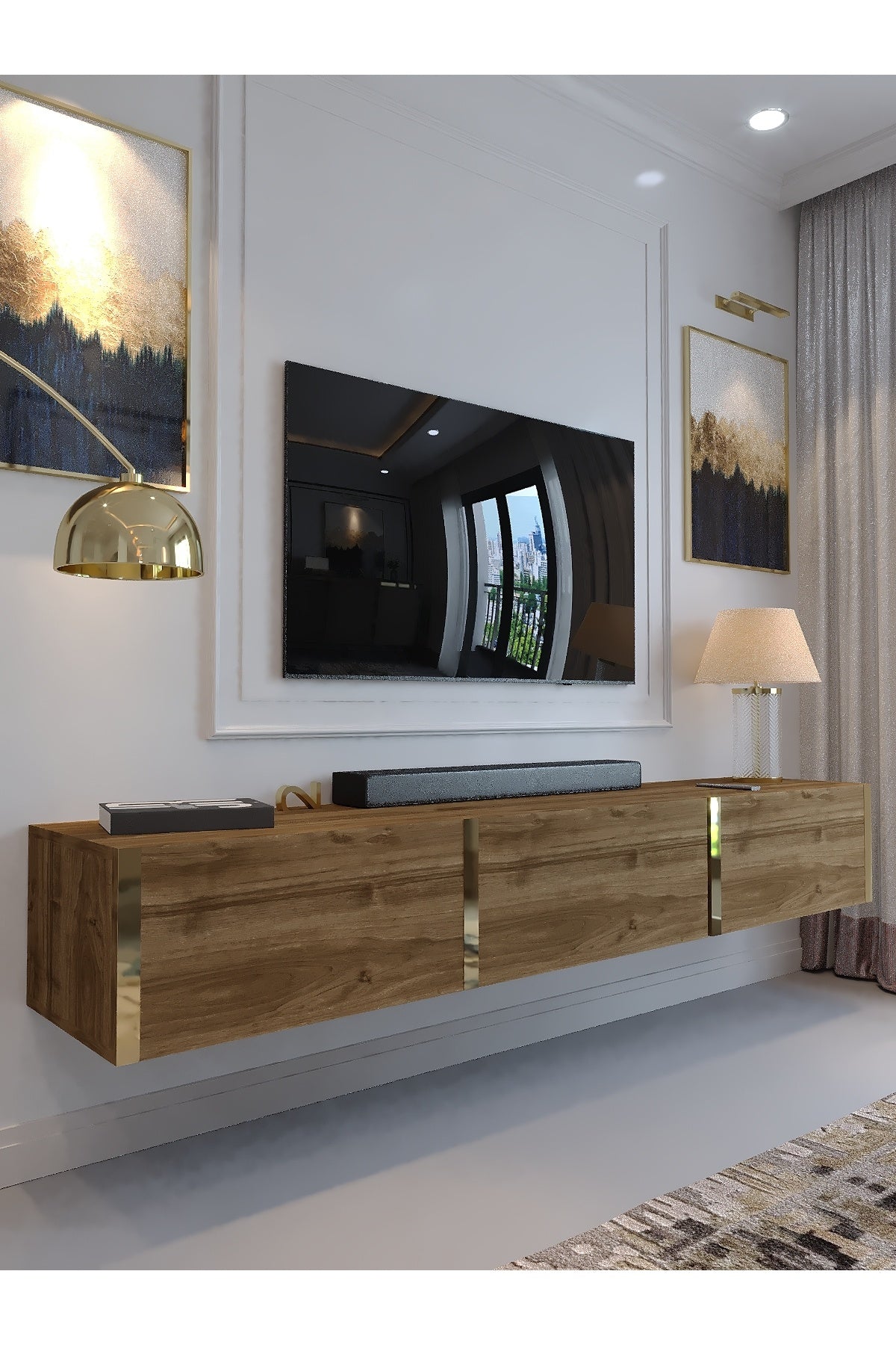 KARNAVAL DUVARA MONTE TV ÜNİTESİ - GDM-1001-2 CEVİZ GOLD