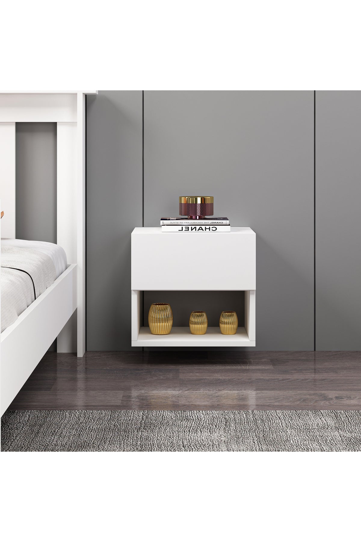 Mdf Beyaz Duvara Monte Komodin DM1001