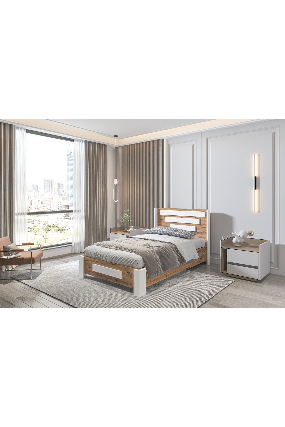 Karnaval Tek Kişilik Baza Başlık Seti, İkili Set Antik Çam Beyaz