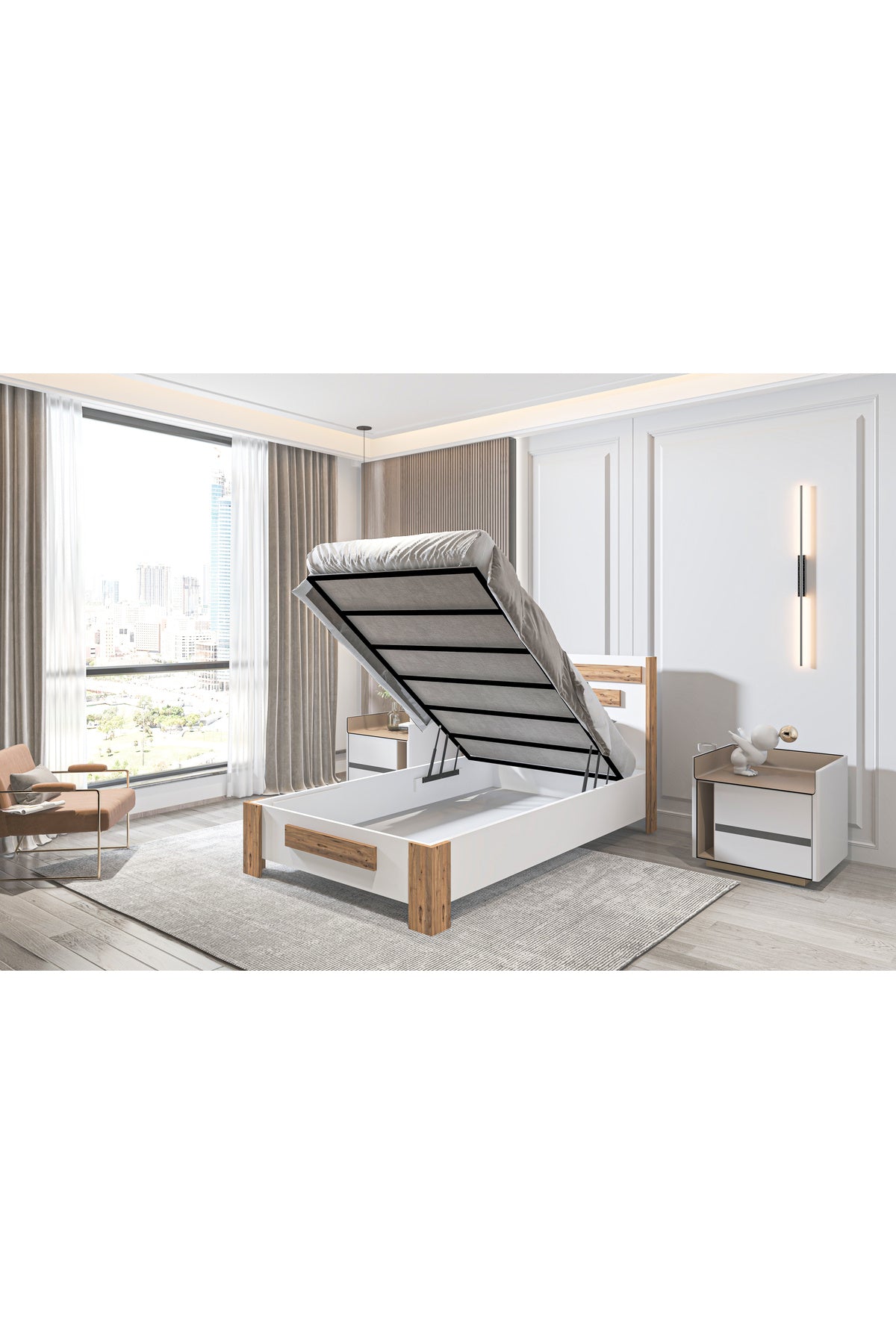 Karnaval Tek Kişilik Baza Başlık Seti, İkili Set Beyaz Antik Çam