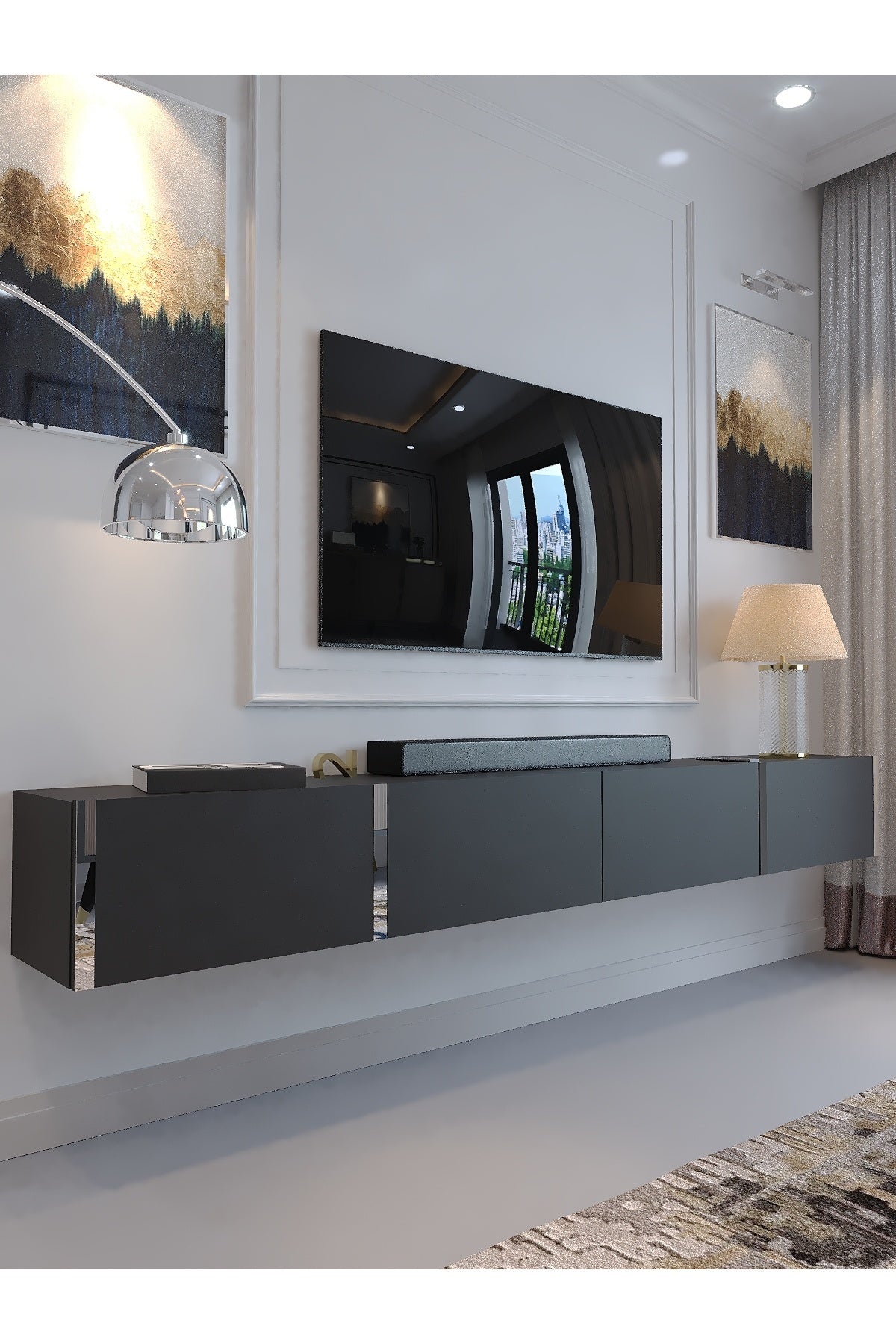 KARNAVAL 240 CM DUVARA MONTE TV SEHPASI - SDM-1002-4 ANTRASİT GOLD