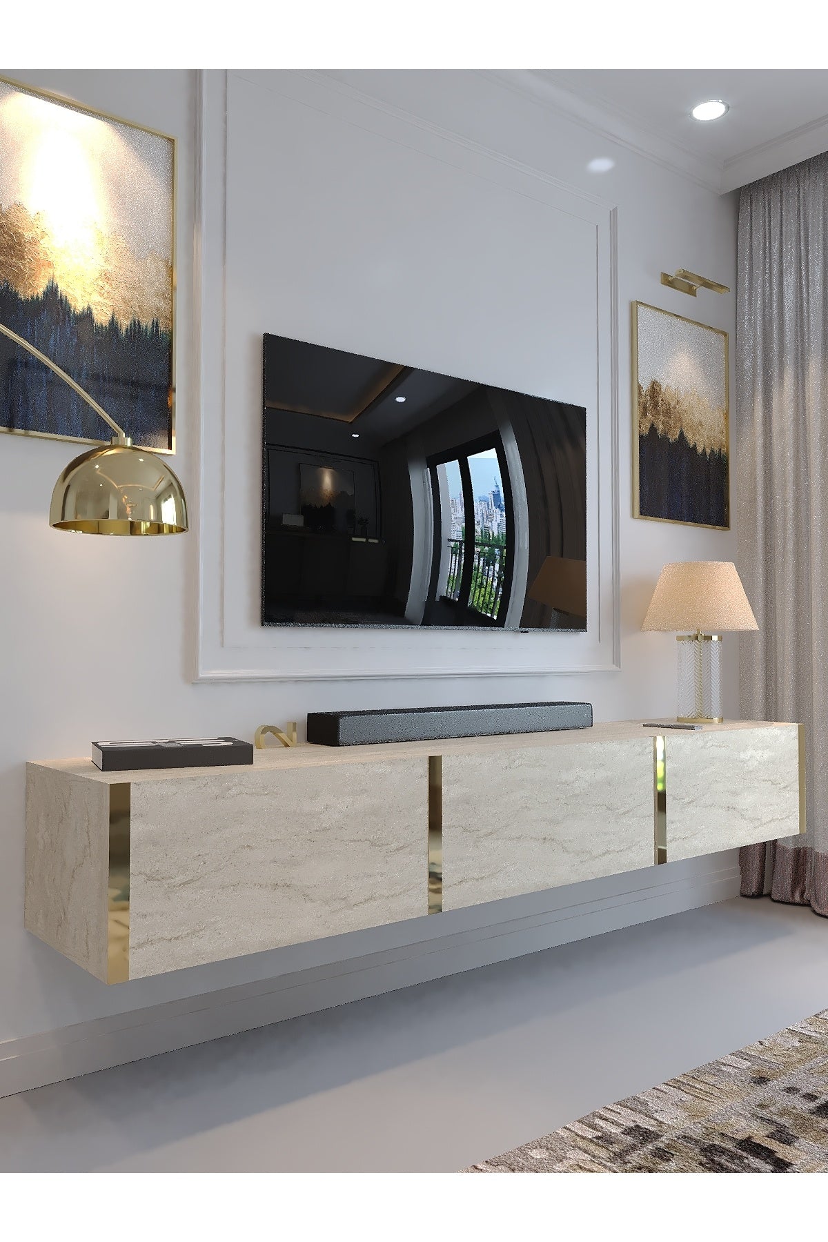 KARNAVAL DUVARA MONTE TV ÜNİTESİ - GDM-1001-8 TRAVERTEN GOLD