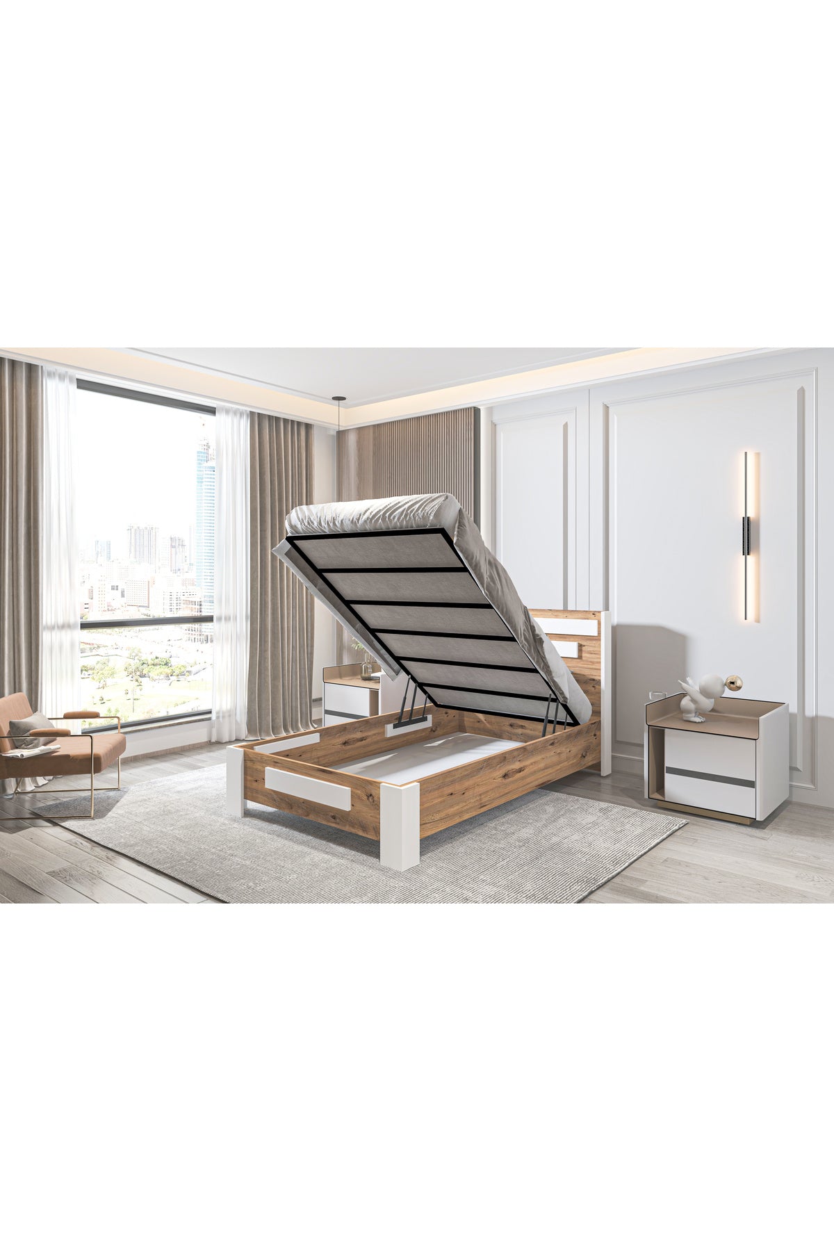 Karnaval Tek Kişilik Baza Başlık Seti, İkili Set Antik Çam Beyaz