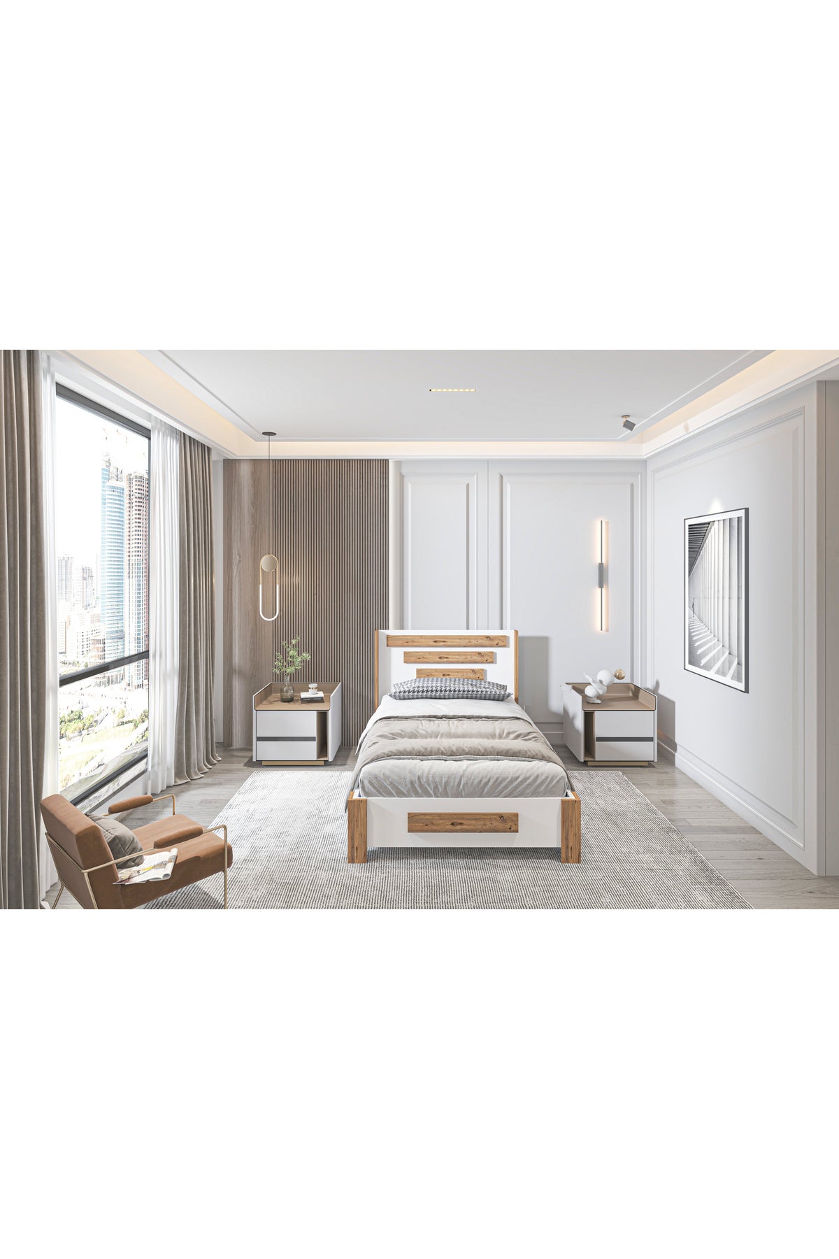 Karnaval Tek Kişilik Baza Başlık Seti, İkili Set Beyaz Antik Çam