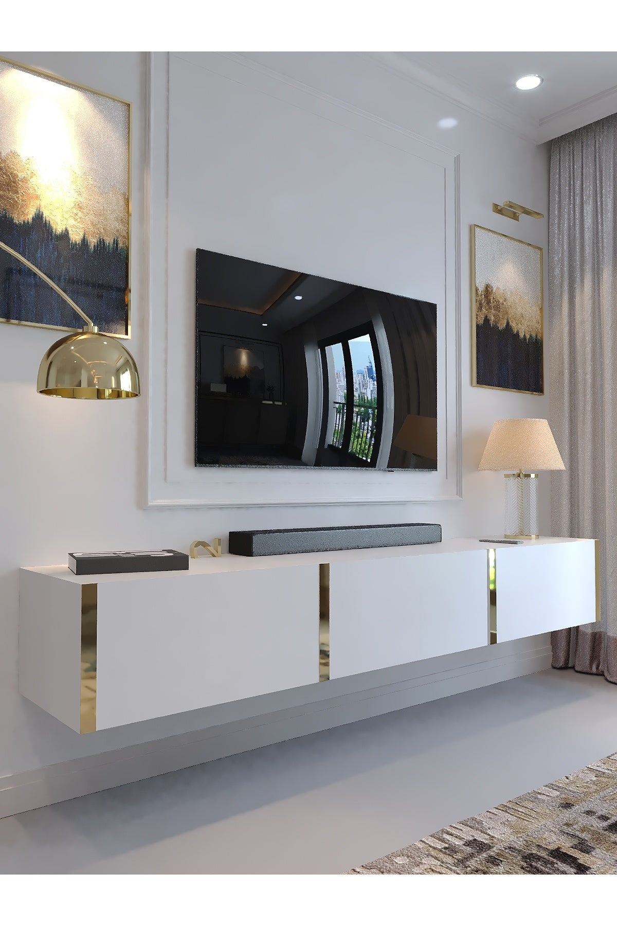 KARNAVAL DUVARA MONTE TV ÜNİTESİ - GDM-1001-1 BEYAZ GOLD