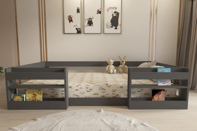 Ninnimo 90x190 Yatak Uyumlu Antrasit Kitaplıklı Montessori Karyola- M6-4