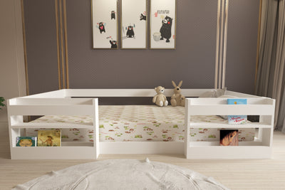 Ninnimo 90x190 Yatak Uyumlu Beyaz MDF Kitaplıklı Montessori Karyola- MM6-1