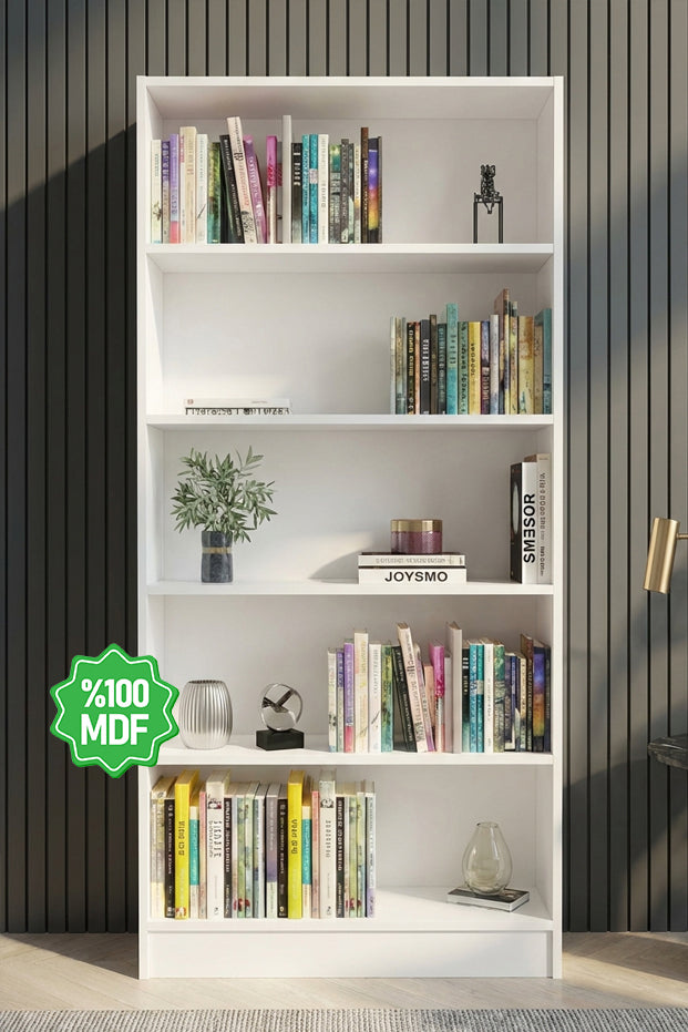 Ninnimo Beyaz MDF 5 Raflı Kitaplık