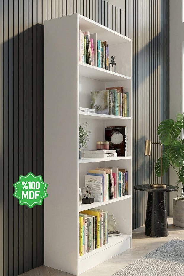 Ninnimo Beyaz MDF 5 Raflı Kitaplık