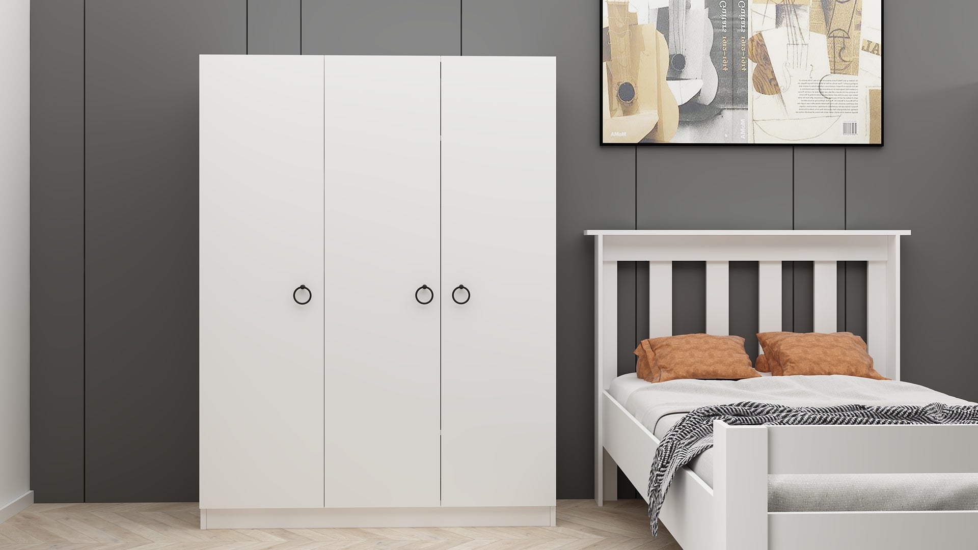 Ninnimo 4 Parçalı Beyaz MDF Yaşam Genç Odası Takımı (Karyola 90x190, Gardırop, Kitaplık ve Çalışma Masası)
