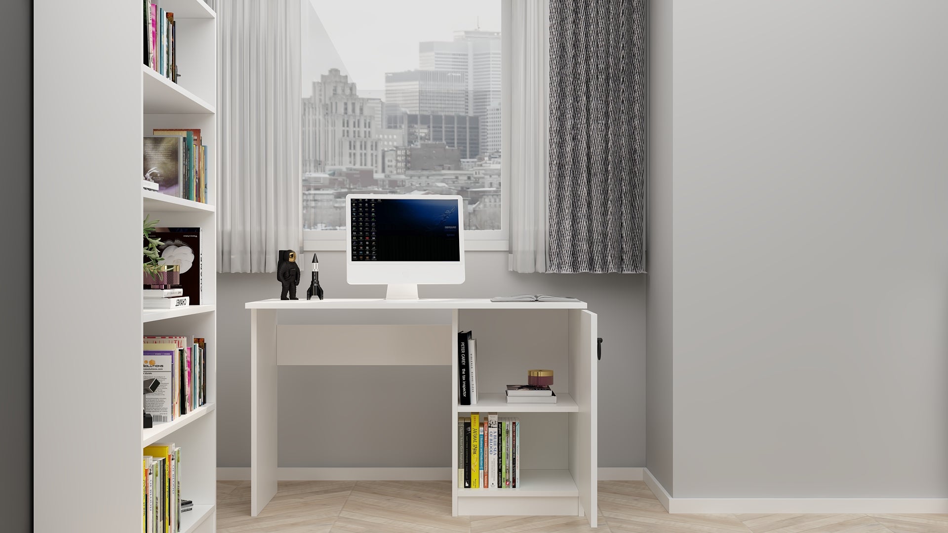 Ninnimo 4 Parçalı Beyaz MDF Yaşam Genç Odası Takımı (Karyola 90x190, Gardırop, Kitaplık ve Çalışma Masası)